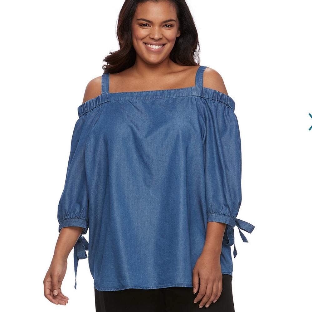 Apt.9 cold shoulder 3/4 off the shoulder chambray top size 3X